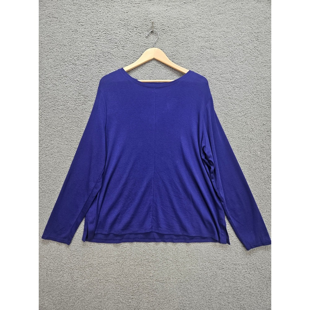 J. Jill Pima Cotton Tee XL Purple Long Sleeve Crew Neck Side Slit Minimalist